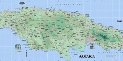 Mapa físico da jamaica, mostrando montanhas