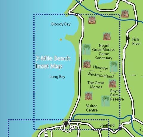 mapa de negril jamaica em 7 mile beach