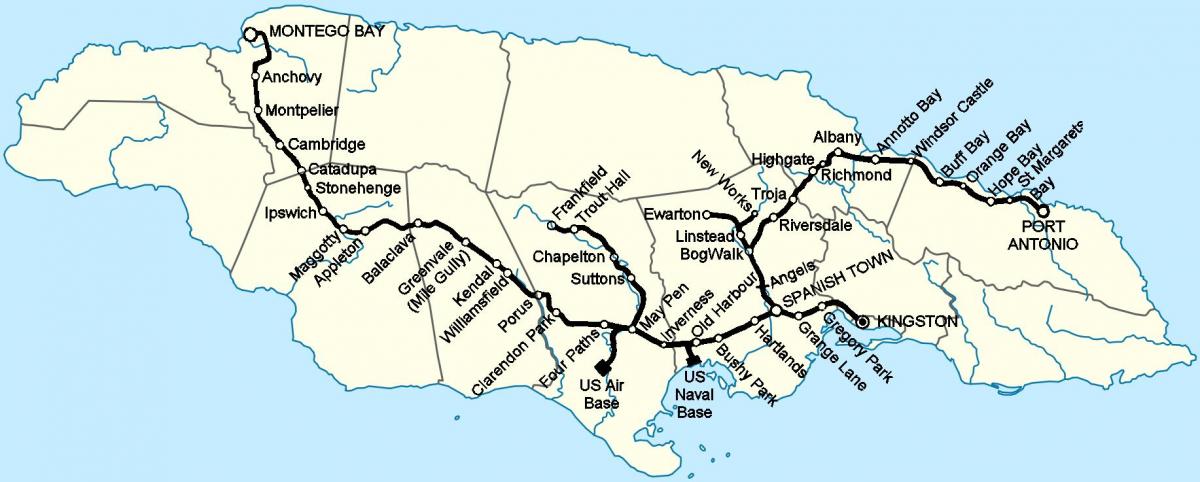 Mapa da jamaica, estação de comboios