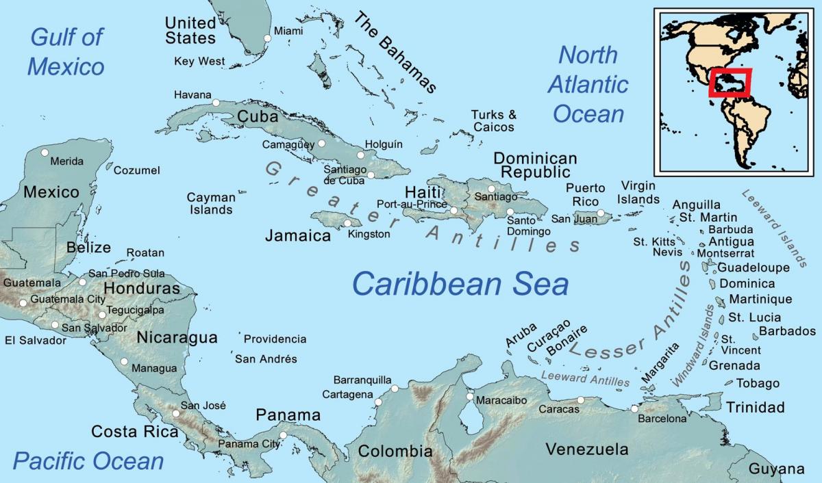 mapa da jamaica e ilhas vizinhas