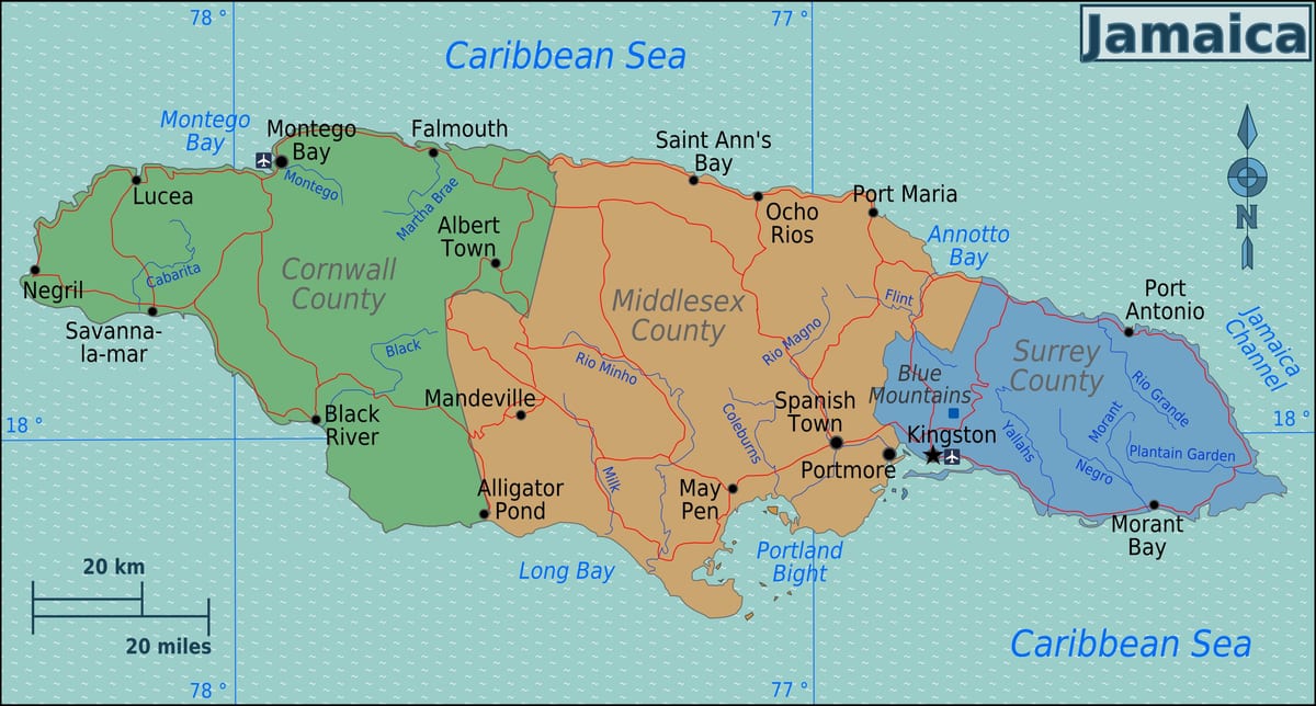 Mapa da jamaica país