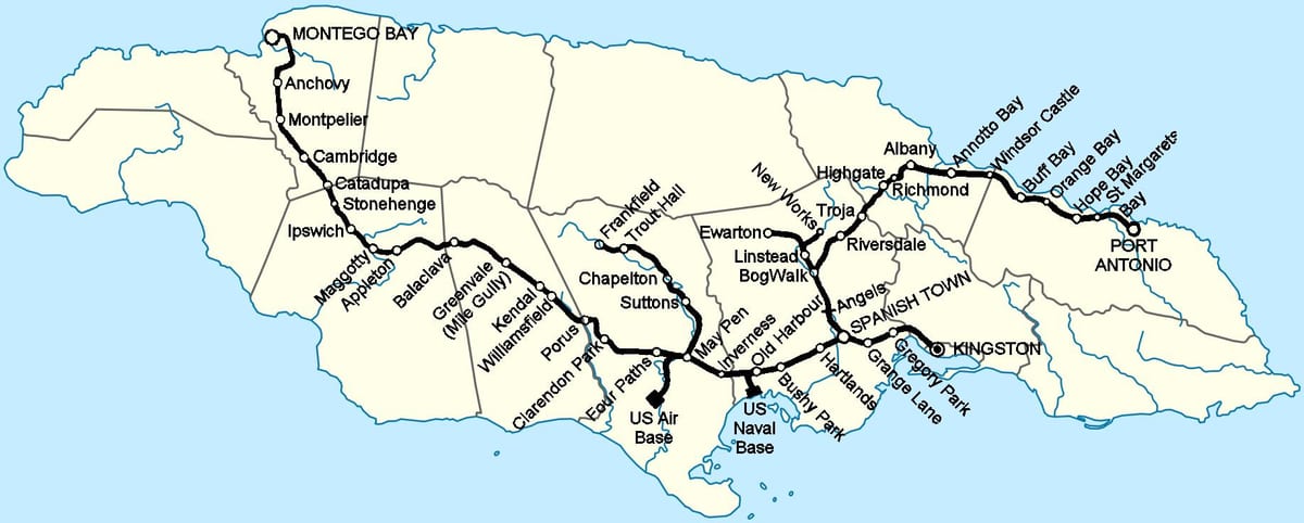 Mapa da jamaica ferroviária