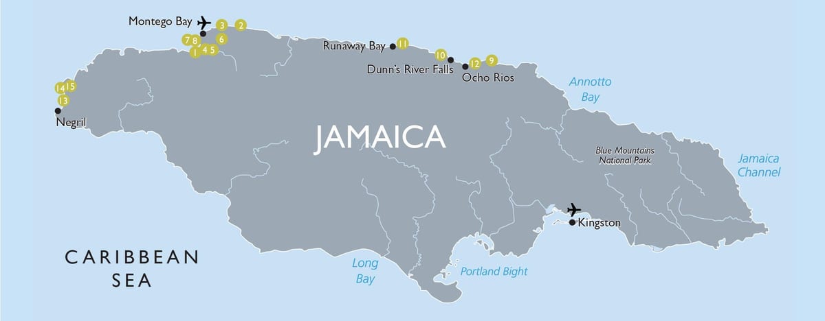 mapa de atrações turísticas em jamaica