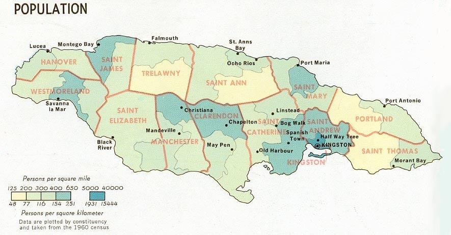população mapa da jamaica