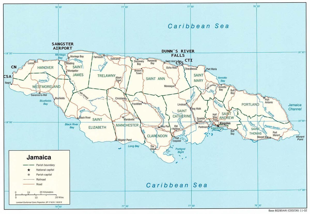 Mapa da jamaica dunns river falls