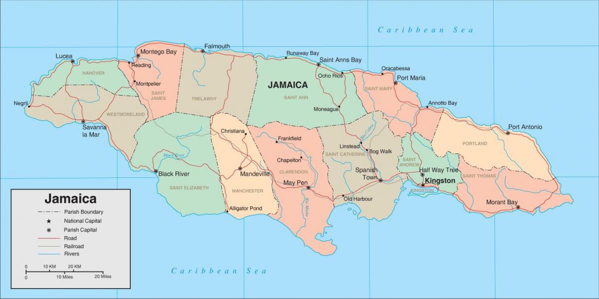 Mapa da jamaica índias ocidentais