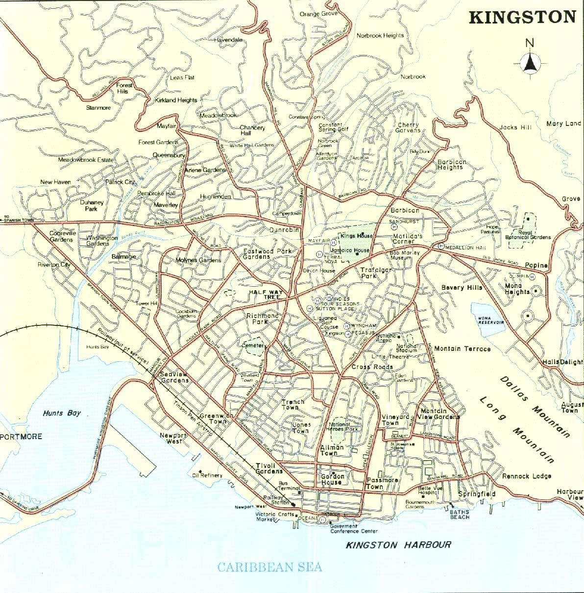 Mapa de kingston, jamaica bairros