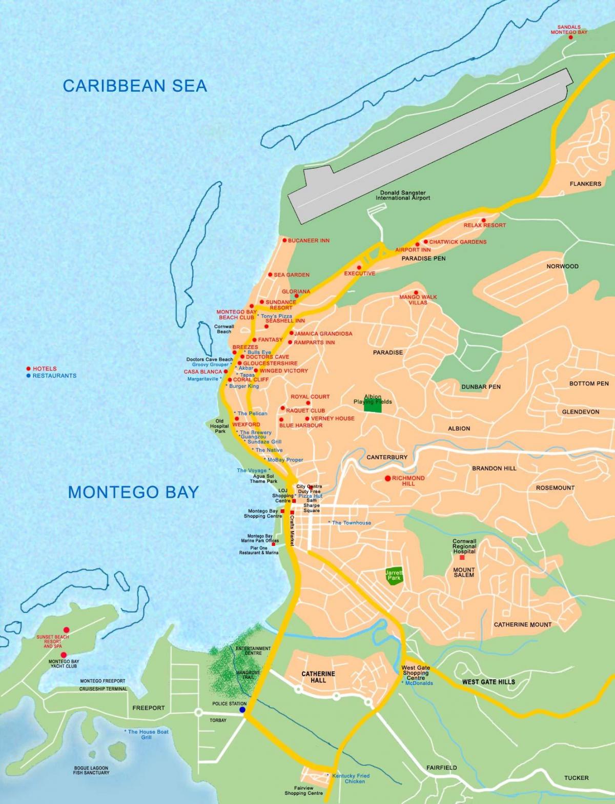montego bay (jamaica no mapa
