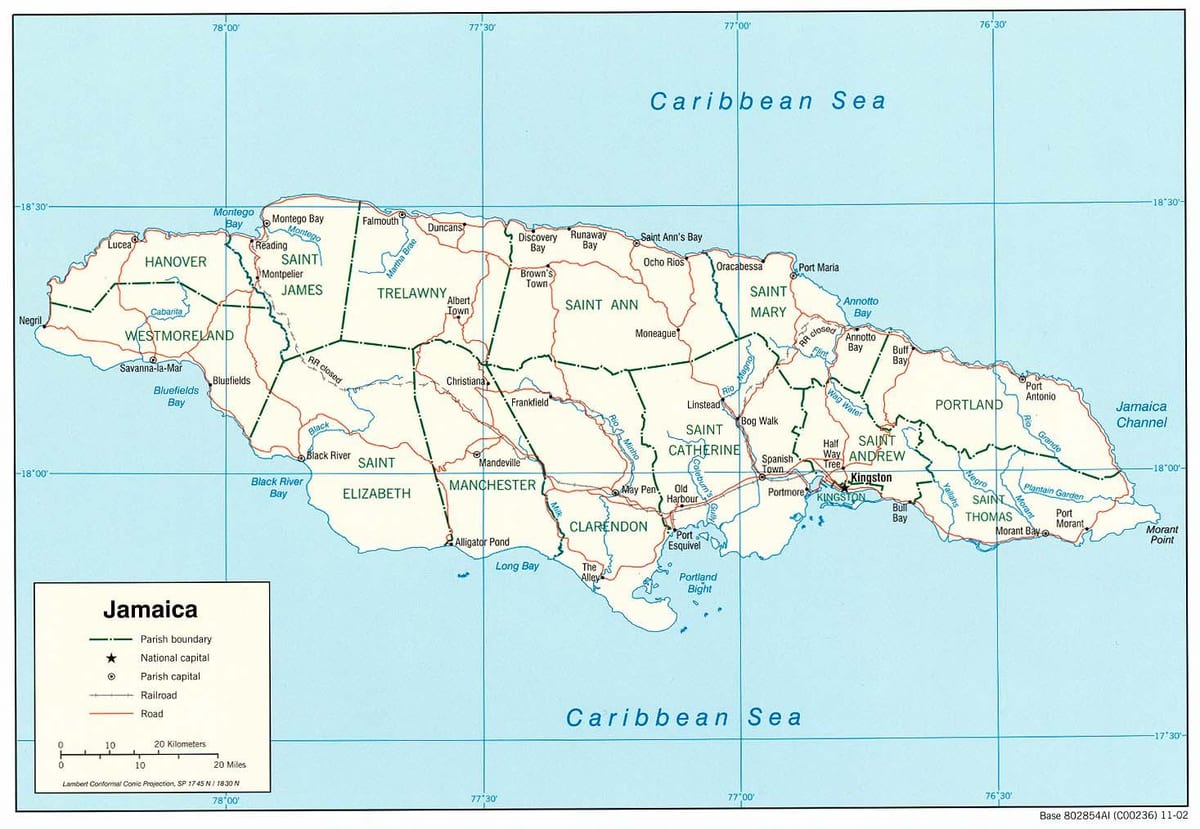 Mapa do rio preto, jamaica