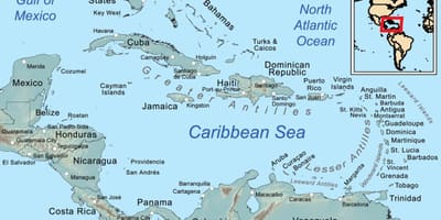 A Jamaica no mapa no caribe