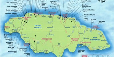 Mapa da jamaica, mostrando atrações turísticas
