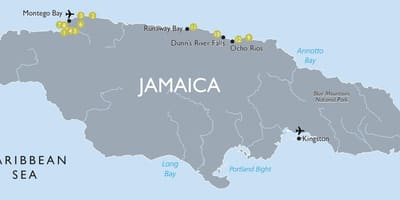 Mapa de atrações turísticas em jamaica