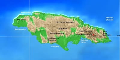 Mapa da jamaica montanhas 