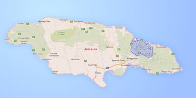 Mapa das montanhas azuis jamaica